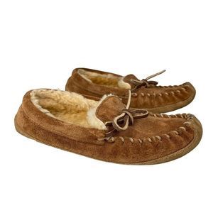 LL Bean Kids Suede Shearling Lined Wicked Good Moc Slippers Shoes
